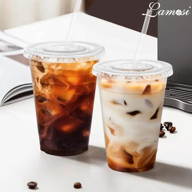 Alt view image 5 of 6 - 100 Pack 16 oz Clear Plastic Cups with Lids and Straws, Disposable Plastic Coffee Cups with Lids for Iced Coffee, Cold Beverages, Smoothies and To-Go Drinks