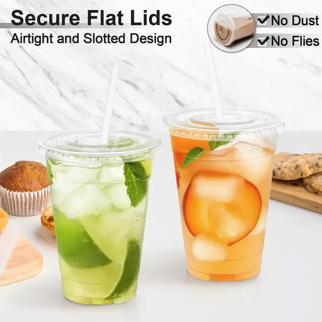 Alt view image 6 of 6 - 100 Pack 16 oz Clear Plastic Cups with Lids and Straws, Disposable Plastic Coffee Cups with Lids for Iced Coffee, Cold Beverages, Smoothies and To-Go Drinks