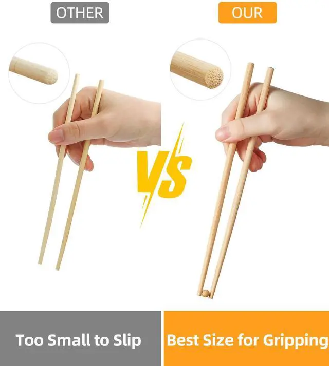 Alt view image 3 of 6 - 100Pairs Bamboo Chopsticks Disposable | Individually Wrapped | Bulk | Separated | Round | Premium Quality-9.45in)