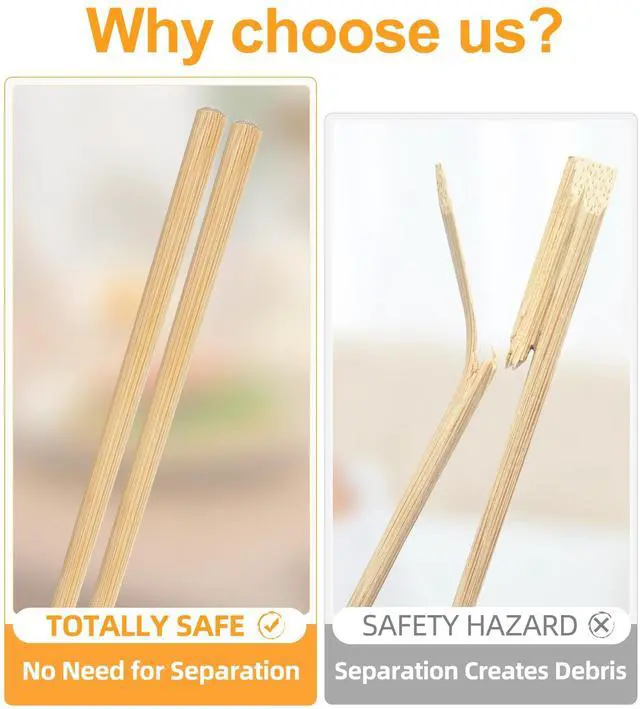 Alt view image 4 of 6 - 100Pairs Bamboo Chopsticks Disposable | Individually Wrapped | Bulk | Separated | Round | Premium Quality-9.45in)
