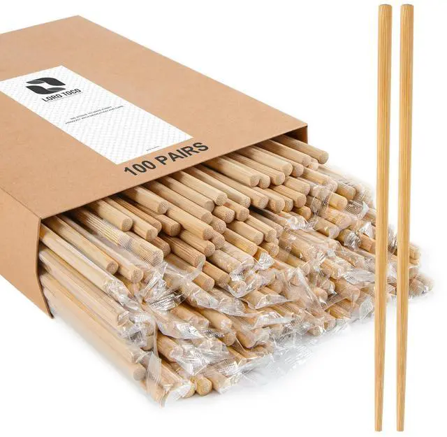 Main image of 100Pairs Bamboo Chopsticks Disposable | Individually Wrapped | Bulk | Separated | Round | Premium Quality-9.45in)