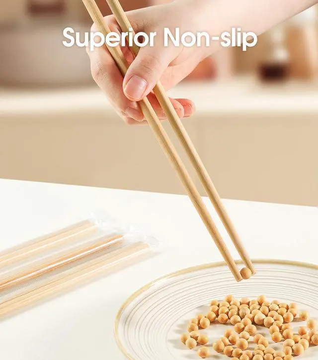 Alt view image 5 of 6 - 100Pairs Bamboo Chopsticks Disposable | Individually Wrapped | Bulk | Separated | Round | Premium Quality-9.45in)