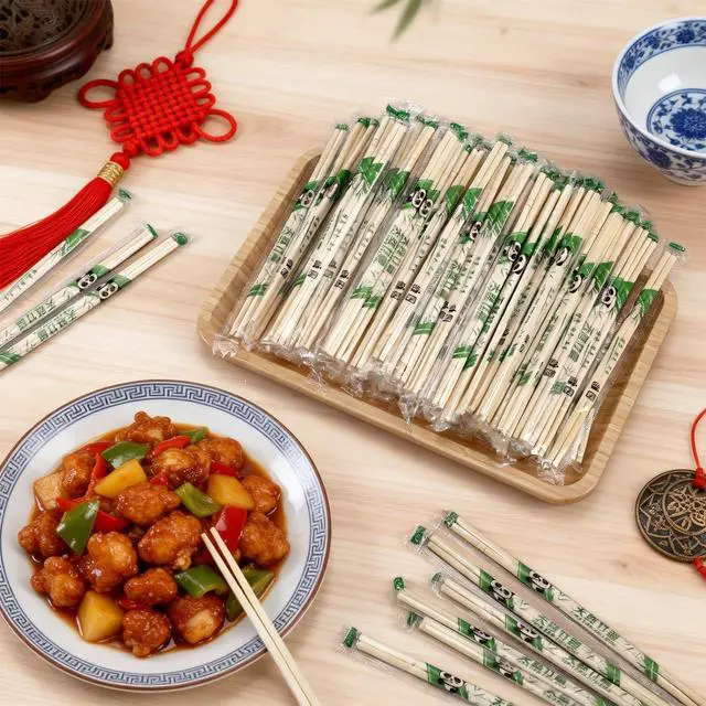 Alt view image 6 of 6 - 300 Pairs Bamboo Disposable Chopsticks Bulk 8 Inch Round Separated Wooden Chopsticks Individually Wrapped in Clear Sleeve Film for Take out Orders Restaurants Picnics(Panda Pattern)