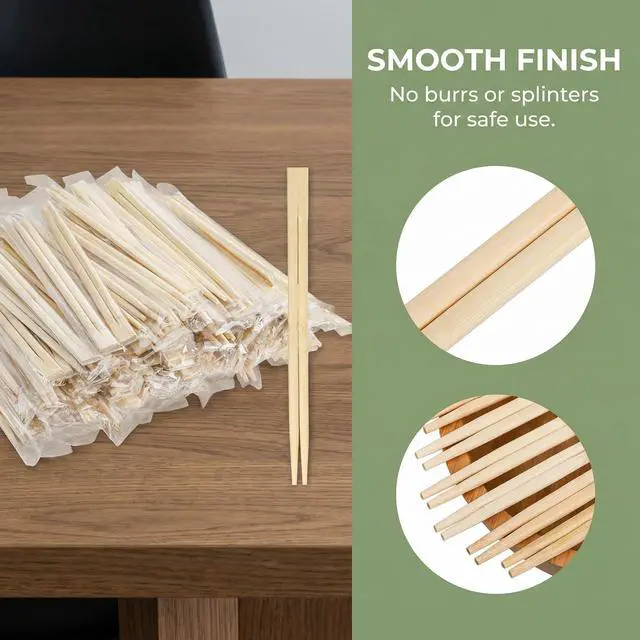 Alt view image 4 of 7 - 360 Pairs Disposable Bamboo Chopsticks, Individually Wrapped Chopstick Bulk for Take-Out Orders, Restaurants, Picnics, Clear Sleeve Film