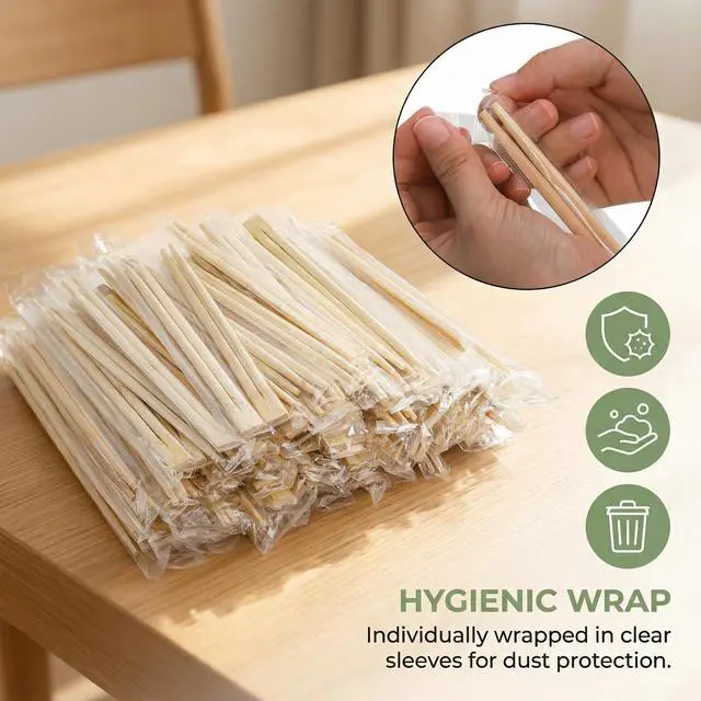 Alt view image 5 of 7 - 360 Pairs Disposable Bamboo Chopsticks, Individually Wrapped Chopstick Bulk for Take-Out Orders, Restaurants, Picnics, Clear Sleeve Film