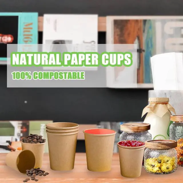 Alt view image 7 of 7 - 200 Pack 8 oz Kraft Paper Cups, Brown Disposable Paper Coffee Cups, Unbleached Paper Cups for Hot/Cold Beverage Party Home Office