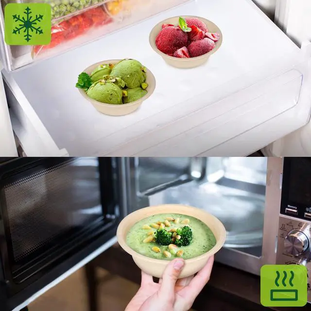 Alt view image 6 of 7 - Paper Bowls 10 oz, 100 Pack Small Disposable Bowls, Heavy Duty Bowls For Hot Soup, Ice Cream, Fruits, Snack, 100% Compostable Biodegradable Bowls Made Of Sugarcane