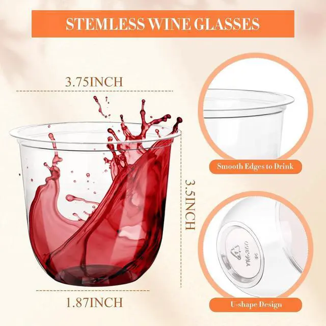 Alt view image 3 of 7 - 100 Pcs Disposable Stemless Glasses 12oz Crystal Plastic Wine Glasses Clear Classic Cup for Meeting Weddings Birthdays Cocktail Christmas Party Supplies