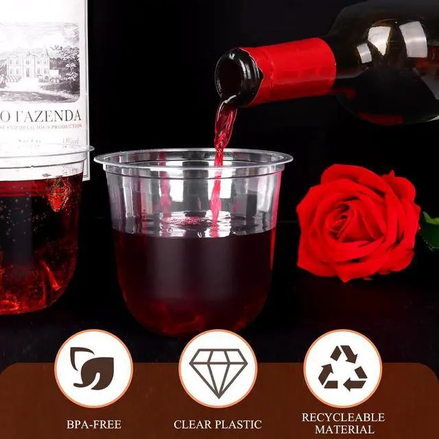 Alt view image 5 of 7 - 100 Pcs Disposable Stemless Glasses 12oz Crystal Plastic Wine Glasses Clear Classic Cup for Meeting Weddings Birthdays Cocktail Christmas Party Supplies