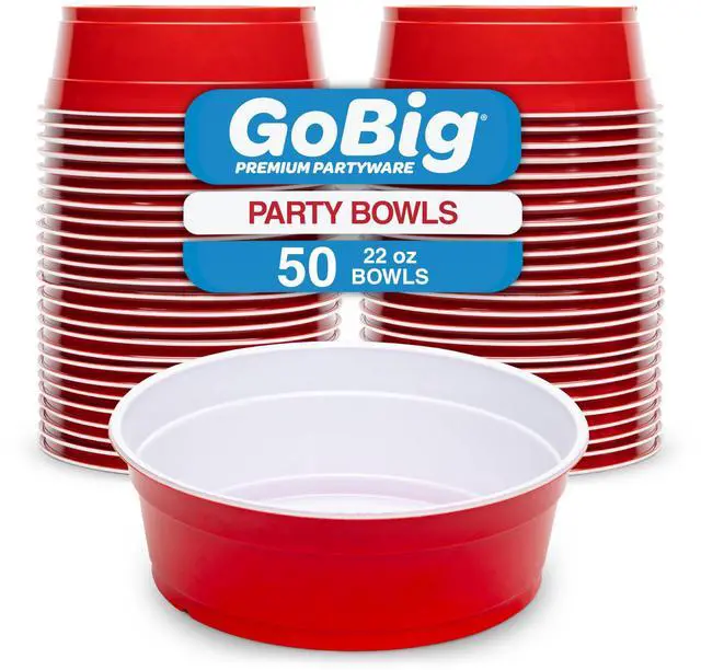 Main image of Red Party Cup Bowls - 50 Small Disposable Plastic Bowls