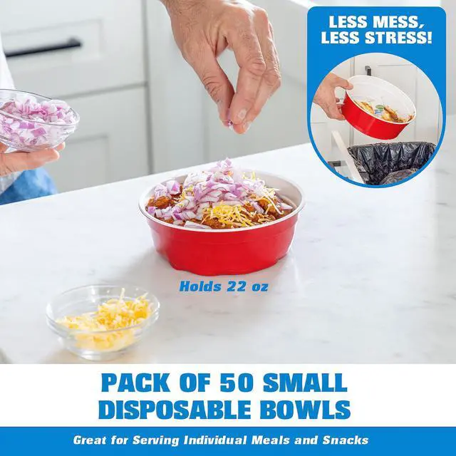 Alt view image 2 of 6 - Red Party Cup Bowls - 50 Small Disposable Plastic Bowls