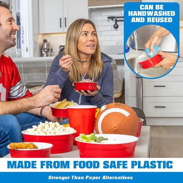 Alt view image 5 of 6 - Red Party Cup Bowls - 50 Small Disposable Plastic Bowls