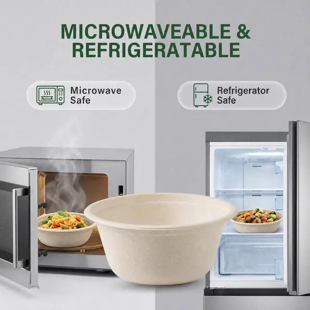 Alt view image 3 of 7 - 125 Pack 12 Oz Disposable Paper Bowls,Heavy-Duty Compostable Bowls for Soup,Pasta,Salad,Cereal & Serving,Eco-Friendly Bagasse Bowls,Small Bowls for Party,Natural