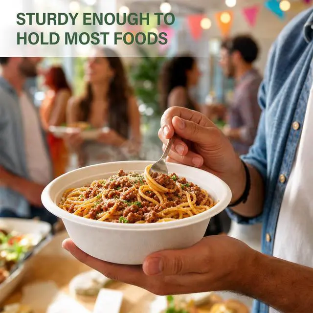 Alt view image 4 of 7 - 125 Pack 12 Oz Disposable Paper Bowls,Heavy-Duty Compostable Bowls for Soup,Pasta,Salad,Cereal & Serving,Eco-Friendly Bagasse Bowls,Small Bowls for Party,Natural