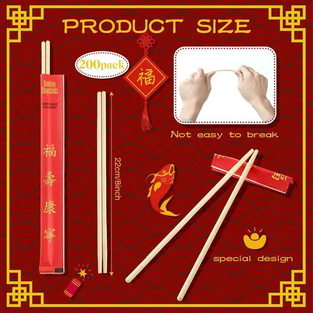 Alt view image 2 of 6 - 200 Pairs Bamboo Chopsticks Disposable Sleeved and Separated Chop Sticks Quality Chopsticks Disposable UV Treated (Joyous)