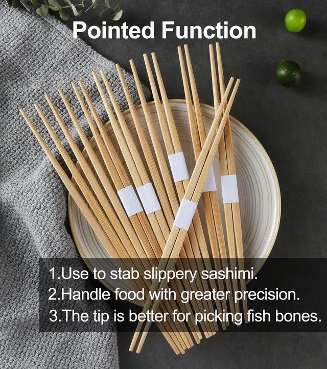 Alt view image 2 of 7 - 100Pairs Bamboo Chopsticks Disposable | Japanese | Sushi | Separated | Non Slip | Pointed Chopsticks-9.45in