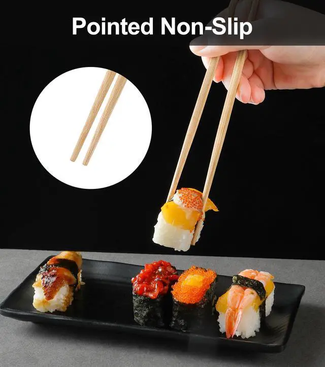 Alt view image 3 of 7 - 100Pairs Bamboo Chopsticks Disposable | Japanese | Sushi | Separated | Non Slip | Pointed Chopsticks-9.45in