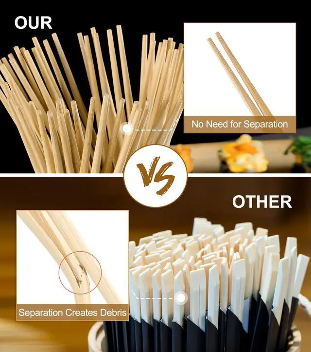 Alt view image 5 of 7 - 100Pairs Bamboo Chopsticks Disposable | Japanese | Sushi | Separated | Non Slip | Pointed Chopsticks-9.45in