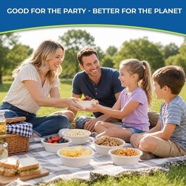 Alt view image 6 of 7 - . 6 oz Compostable Bagasse Bowls,200 Pack- Biodegradable Disposable Bowls, Heavy-Duty, Leak-Proof, Microwave Safe