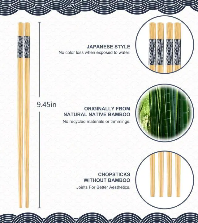 Alt view image 2 of 3 - 50 Pairs Bamboo Chopsticks Disposable | Separated | Reusable | Bulk Cooking Chop Sticks - 9.45in
