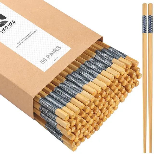 Main image of 50 Pairs Bamboo Chopsticks Disposable | Separated | Reusable | Bulk Cooking Chop Sticks - 9.45in