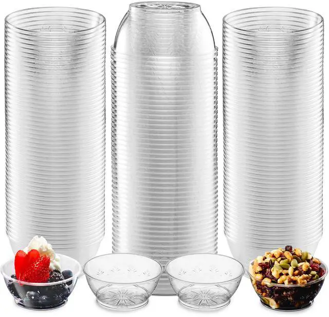 Main image of Clear Mini Plastic Bowls - (Bulk 100 Pack) 6 Oz Disposable Premium Hard Plastic Dessert Bowls for Serving, Weddings, Catering, Parties, Salsa, Home or Event Party Supplies