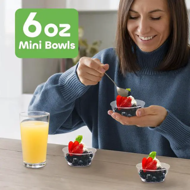 Alt view image 2 of 7 - Clear Mini Plastic Bowls - (Bulk 100 Pack) 6 Oz Disposable Premium Hard Plastic Dessert Bowls for Serving, Weddings, Catering, Parties, Salsa, Home or Event Party Supplies