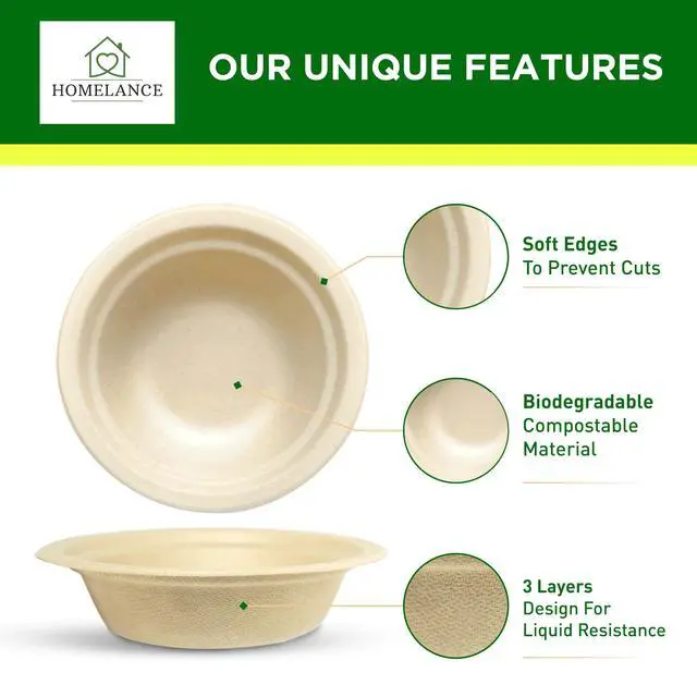 Alt view image 2 of 4 - Compostable Bowls 16 OZ / 473 ml 150Pcs Bamboo & Bagasse Disposable Bowls for Hot Soup-Temperature Resistant & Microwave Safe Paper Bowls Disposable for Daily Meals (Pack of 150)