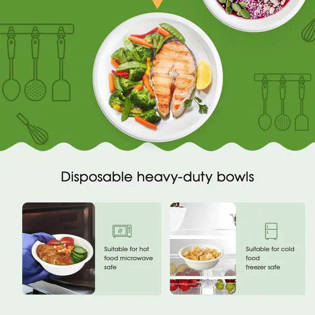 Alt view image 4 of 7 - 150 Pack 12 oz Paper Bowls Disposable, Heavy-Duty Biodegradable Compostable Bowls Made of Natural Sugarcane Bagasse, Suitable for Salad, Dessert, Milk, Cereals