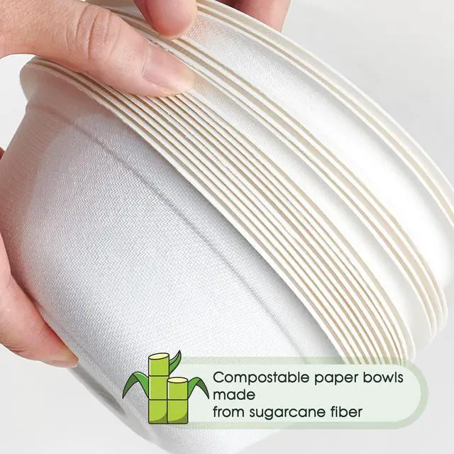 Alt view image 3 of 7 - 150 Pack 12 oz Paper Bowls Disposable, Heavy-Duty Biodegradable Compostable Bowls Made of Natural Sugarcane Bagasse, Suitable for Salad, Dessert, Milk, Cereals