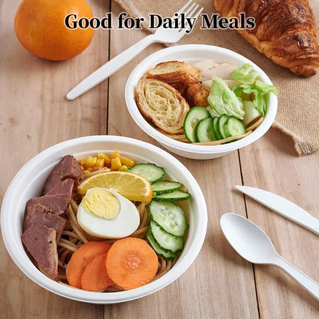 Alt view image 7 of 7 - 150 Pack 12 oz Paper Bowls Disposable, Heavy-Duty Biodegradable Compostable Bowls Made of Natural Sugarcane Bagasse, Suitable for Salad, Dessert, Milk, Cereals