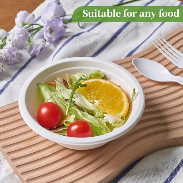 Alt view image 6 of 7 - 150 Pack 12 oz Paper Bowls Disposable, Heavy-Duty Biodegradable Compostable Bowls Made of Natural Sugarcane Bagasse, Suitable for Salad, Dessert, Milk, Cereals