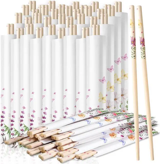 Main image of 50 Pairs Cherry Blossom Chopsticks Bulk with Sleeved Blue Flower Disposable Bamboo Eucalyptus Chopsticks Wedding Favors Chinese Japanese Food Supply for Takeout Picnic(Wildflower)