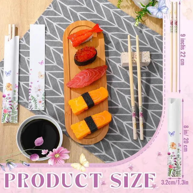 Alt view image 2 of 6 - 50 Pairs Cherry Blossom Chopsticks Bulk with Sleeved Blue Flower Disposable Bamboo Eucalyptus Chopsticks Wedding Favors Chinese Japanese Food Supply for Takeout Picnic(Wildflower)