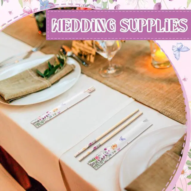 Alt view image 3 of 6 - 50 Pairs Cherry Blossom Chopsticks Bulk with Sleeved Blue Flower Disposable Bamboo Eucalyptus Chopsticks Wedding Favors Chinese Japanese Food Supply for Takeout Picnic(Wildflower)