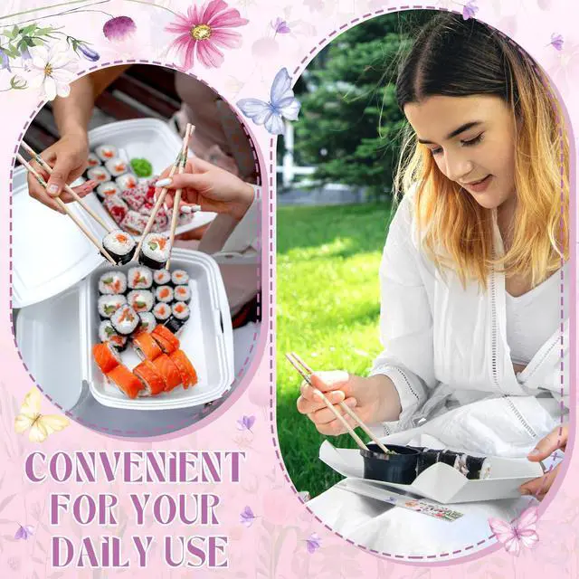 Alt view image 4 of 6 - 50 Pairs Cherry Blossom Chopsticks Bulk with Sleeved Blue Flower Disposable Bamboo Eucalyptus Chopsticks Wedding Favors Chinese Japanese Food Supply for Takeout Picnic(Wildflower)