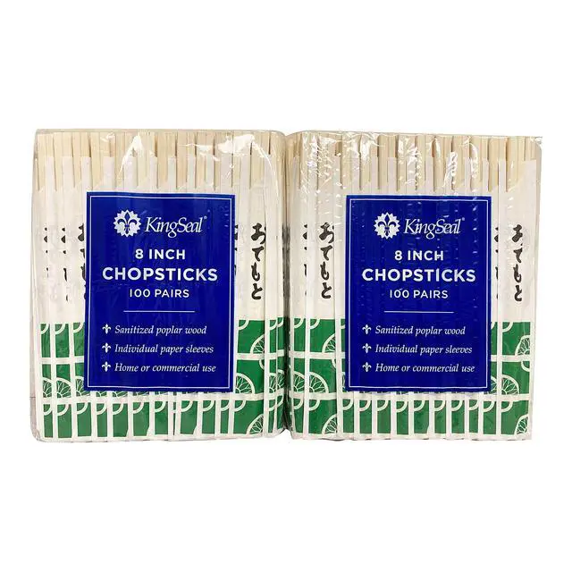 Alt view image 4 of 7 - 200 Count | KingSeal 8 Inch Natural Poplar Disposable Wood Chopsticks, Paper Sleeve, Waribashi, Bulk Pack - 2 Packs x 100 Pairs