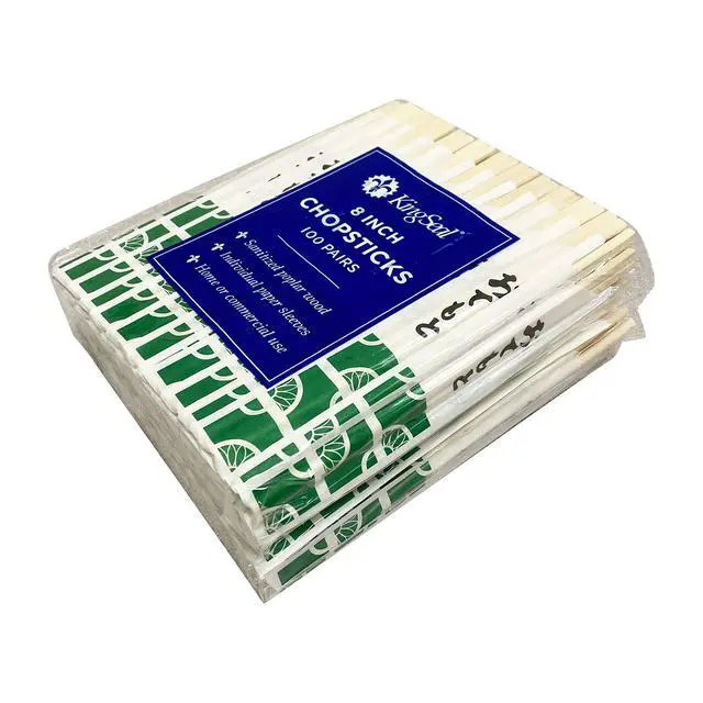 Alt view image 5 of 7 - 200 Count | KingSeal 8 Inch Natural Poplar Disposable Wood Chopsticks, Paper Sleeve, Waribashi, Bulk Pack - 2 Packs x 100 Pairs