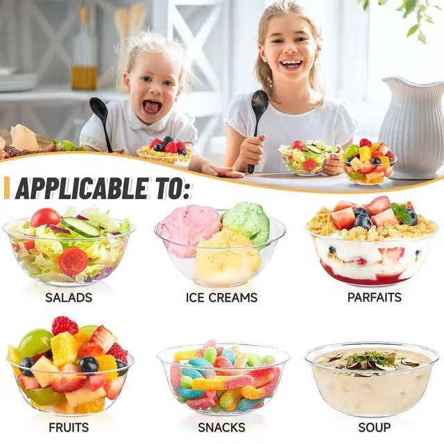 Alt view image 7 of 7 - 12 oz Small Clear Plastic Bowls, 50 Pack Disposable Hard Plastic Party Serving Bowls for Salads, Ice Creams, Fruit, Desserts, Parfaits, Snacks