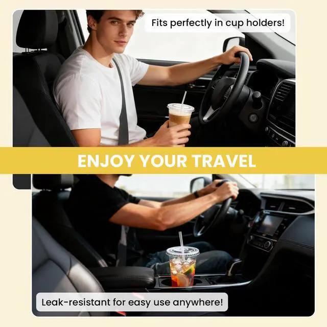 Alt view image 6 of 7 - 100 Pack 16 oz Plastic Cups with Lids and Straws, Clear Disposable Plastic Cups, Heavy Duty Iced Coffee Cups with Leak-Resistant Lids, Cold Drink Cups for Juice, Coffee and Milk Tea & Party To Go