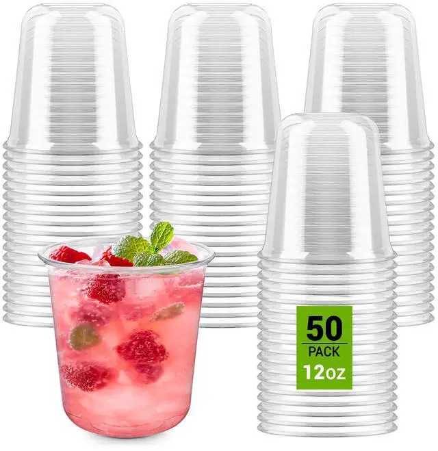 Main image of 12 oz Disposable Stemless Wine Glasses, 50 Pcs Crystal Plastic Cocktail Cups Clear Round Bottom Cold Drinking Party Glasses for Wedding Gathering Birthday Meeting (Clear)