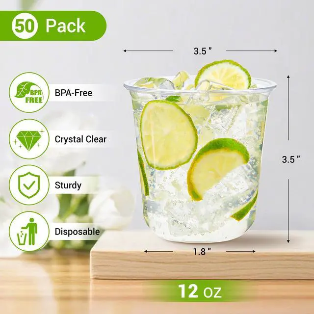 Alt view image 2 of 7 - 12 oz Disposable Stemless Wine Glasses, 50 Pcs Crystal Plastic Cocktail Cups Clear Round Bottom Cold Drinking Party Glasses for Wedding Gathering Birthday Meeting (Clear)