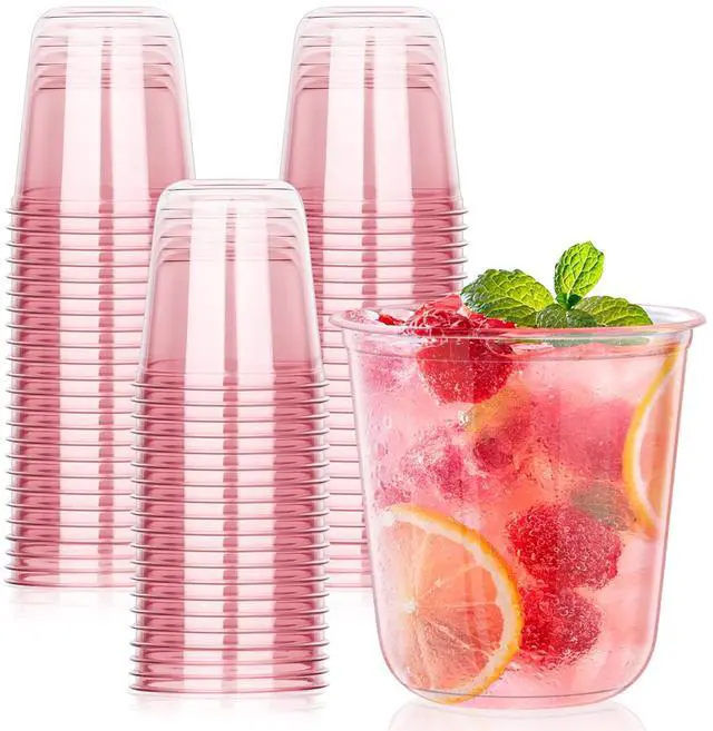 Main image of 50 Pcs Pink Plastic Cups, 12oz Disposable Stemless Wine Glasses for Cocktail Cute Clear Cocktail Wine Glasses Pink Party Cups for Valentine's Galentine's Day Wedding Christmas Party
