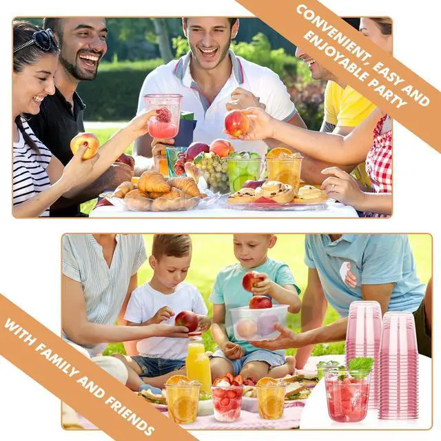 Alt view image 4 of 7 - 50 Pcs Pink Plastic Cups, 12oz Disposable Stemless Wine Glasses for Cocktail Cute Clear Cocktail Wine Glasses Pink Party Cups for Valentine's Galentine's Day Wedding Christmas Party