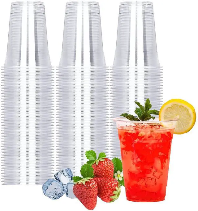 Main image of 100 Count - 16 Ounce Plastic Cups, Ice Coffee Cups To Go - Crystal Clear PET Party Cups