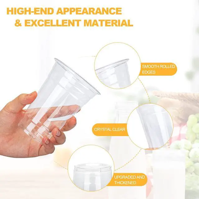Alt view image 4 of 7 - 100 Count - 16 Ounce Plastic Cups, Ice Coffee Cups To Go - Crystal Clear PET Party Cups