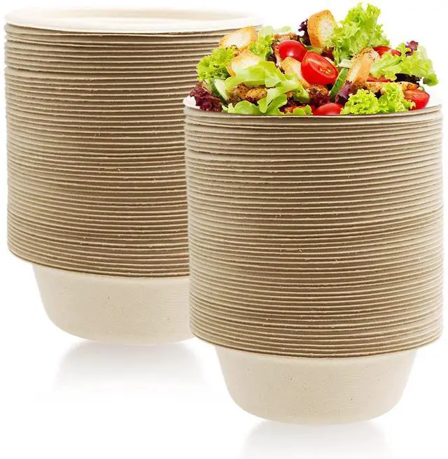 Main image of 100 Pack 12 oz Disposable Paper Bowls, Heavy Duty Compostable, Eco-friendly Bagasse Bowls for Parties, Restaurants, Catering