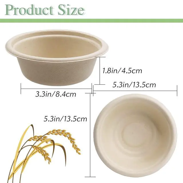 Alt view image 2 of 7 - 100 Pack 12 oz Disposable Paper Bowls, Heavy Duty Compostable, Eco-friendly Bagasse Bowls for Parties, Restaurants, Catering