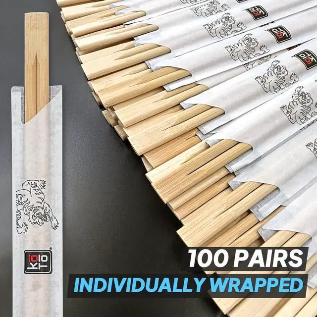 Alt view image 3 of 7 - Premium Disposable Bamboo Chopsticks - 100 Pairs Individually Wrapped | Splinter-Free & Compostable | Perfect for Sushi, Ramen, Takeout & Restaurant Use
