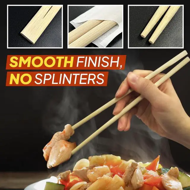 Alt view image 5 of 7 - Premium Disposable Bamboo Chopsticks - 100 Pairs Individually Wrapped | Splinter-Free & Compostable | Perfect for Sushi, Ramen, Takeout & Restaurant Use